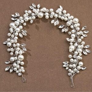 Headband Wedding Pearl Bridal Headdress Pearl Headpiece Rhinestone Leaf
